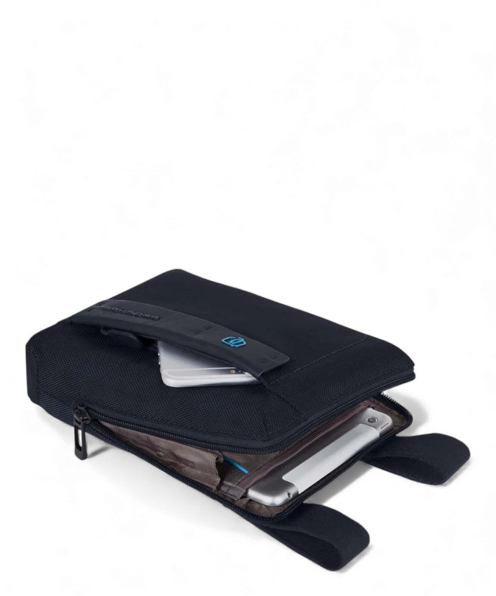 Men's Mini iPad Shoulder Bag in Leather and Fabric