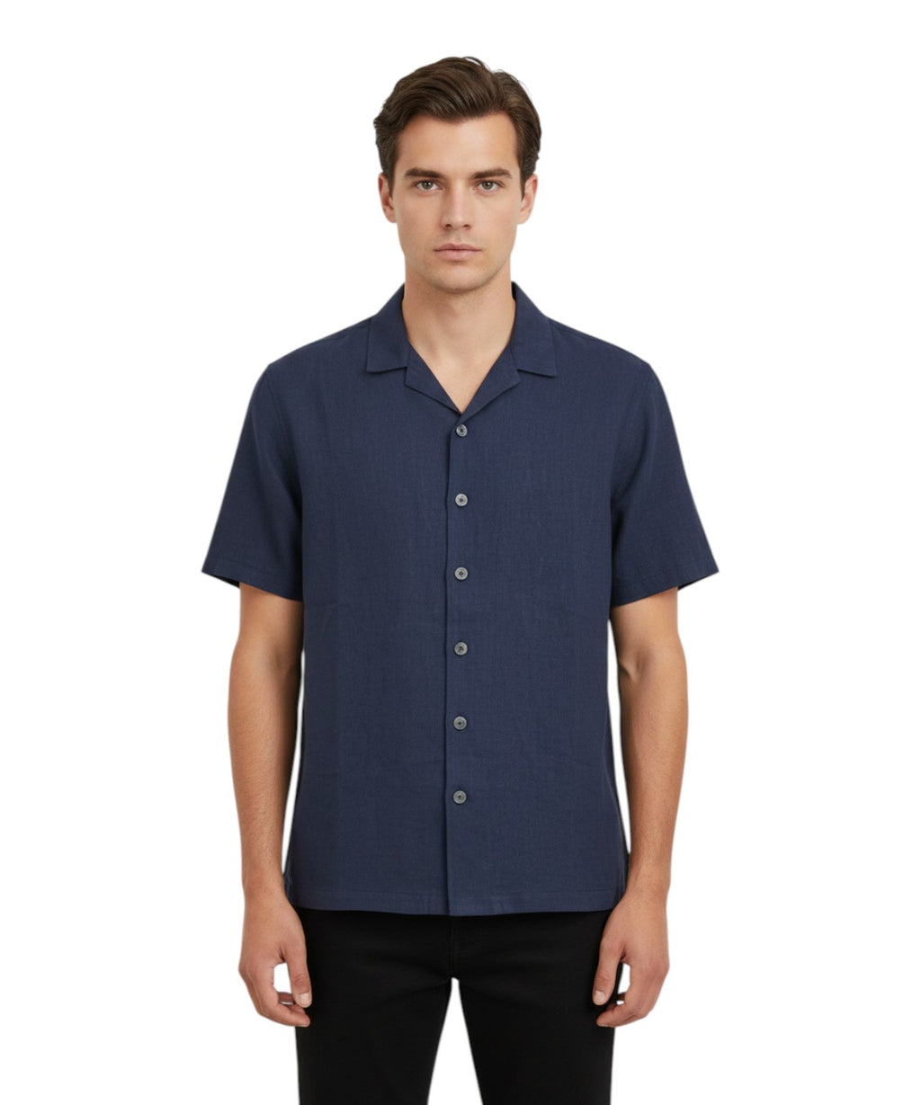 Men's Linen Shirt with Short Sleeves - Alpha Studio