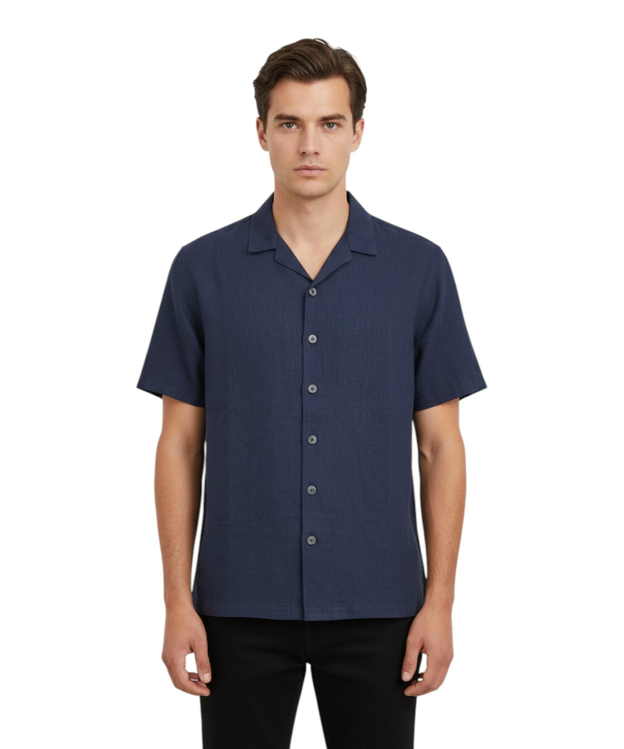 Men's Linen Shirt with Short Sleeves - Alpha Studio