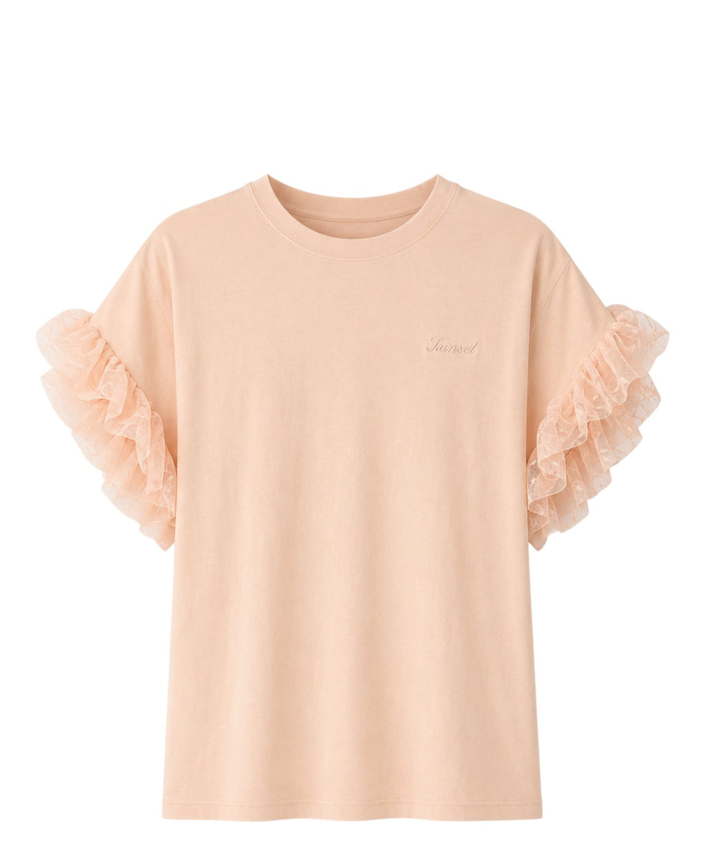 Twinset Stretch Cotton T-Shirt with Puff Tulle Sleeves