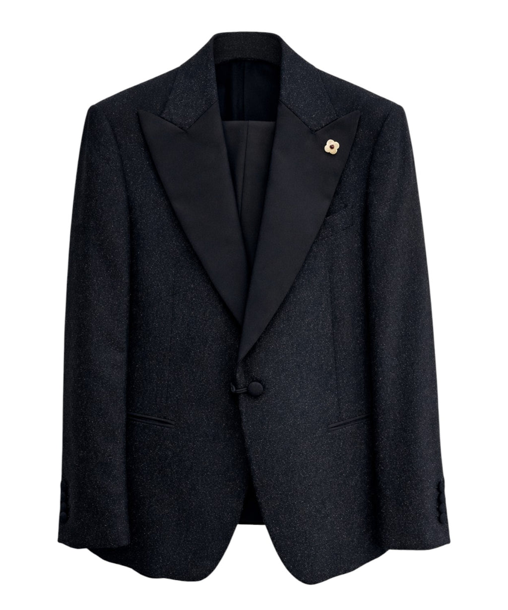 Lardini men's suit with lurex weave and peak lapels