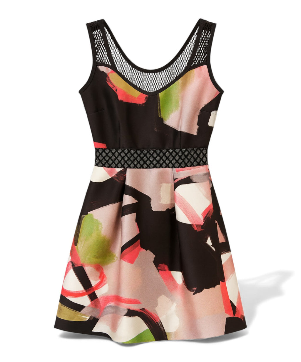 Short Save The Queen patterned dress with mesh