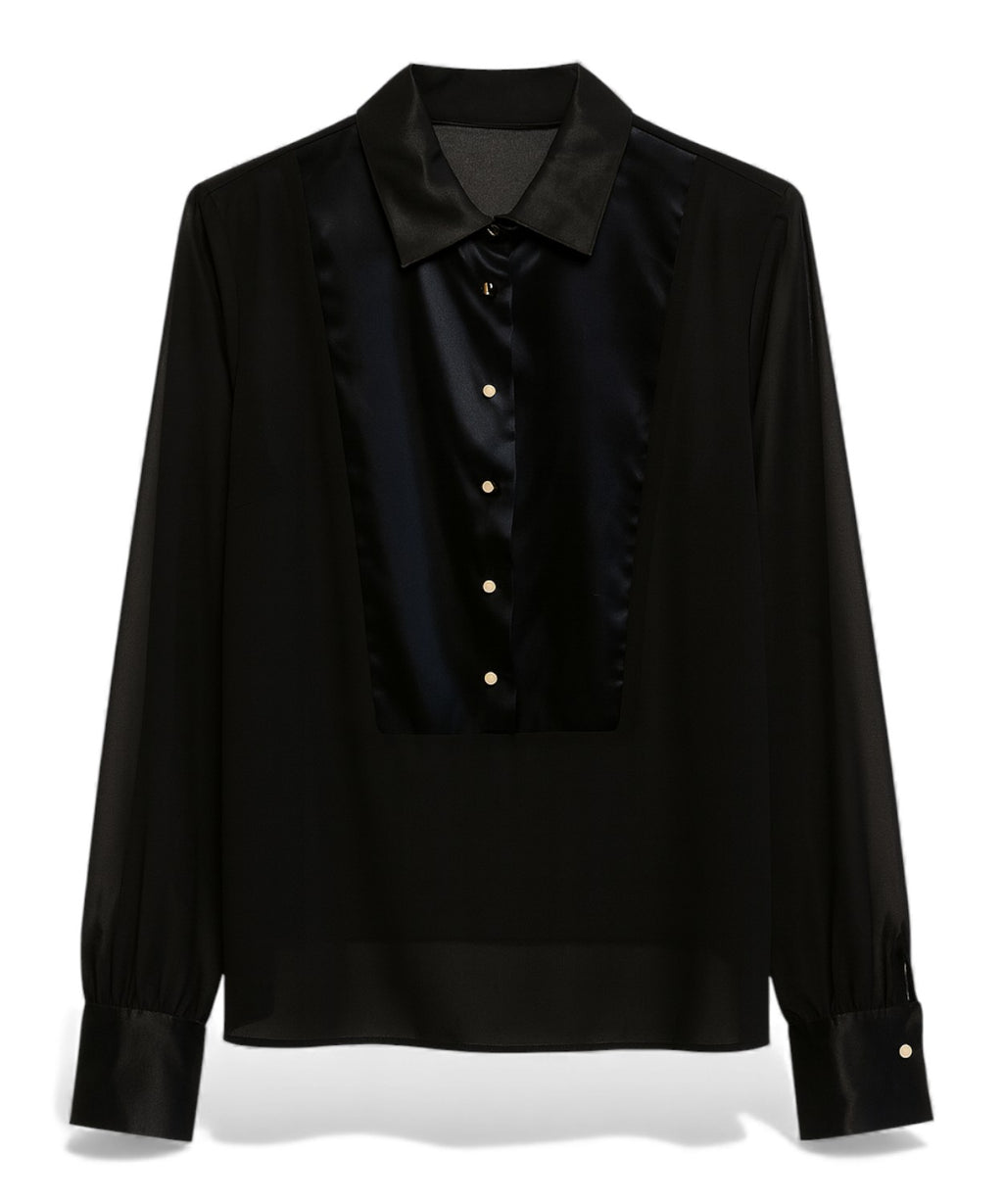 Elegant Black Satin Shirt Tuwè
