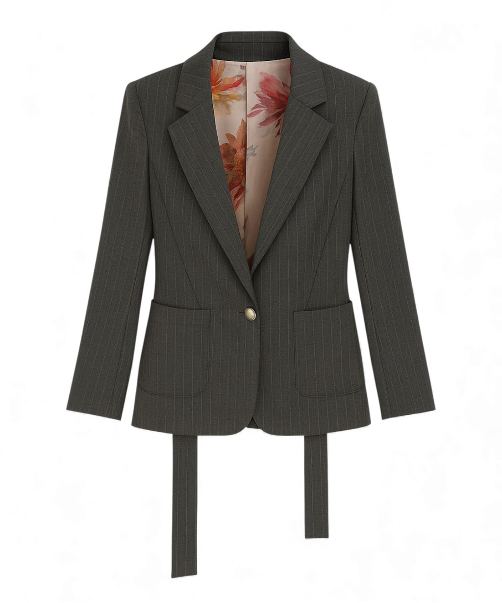 Pinstriped Blazer with Drawstring