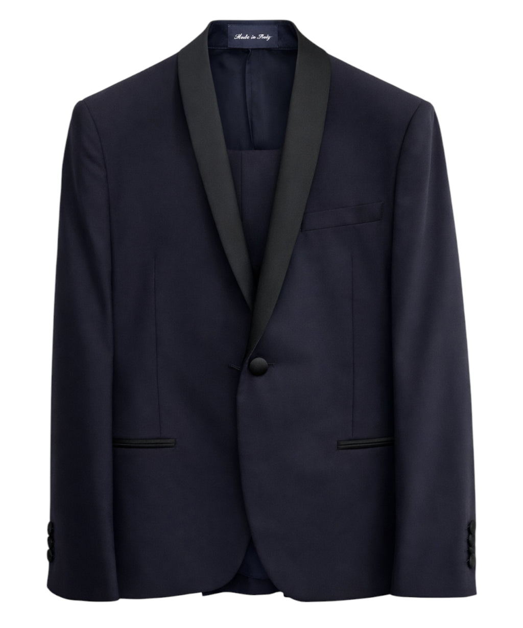 Men's Elegant Suit with Satin Lapels and Jetted Pockets