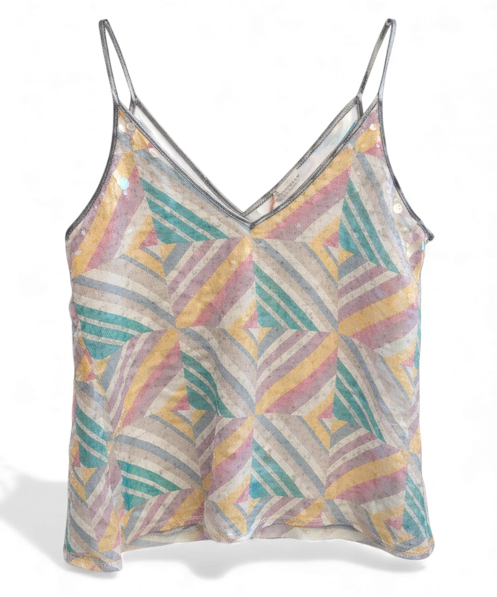 Geometric Print Sequin Top