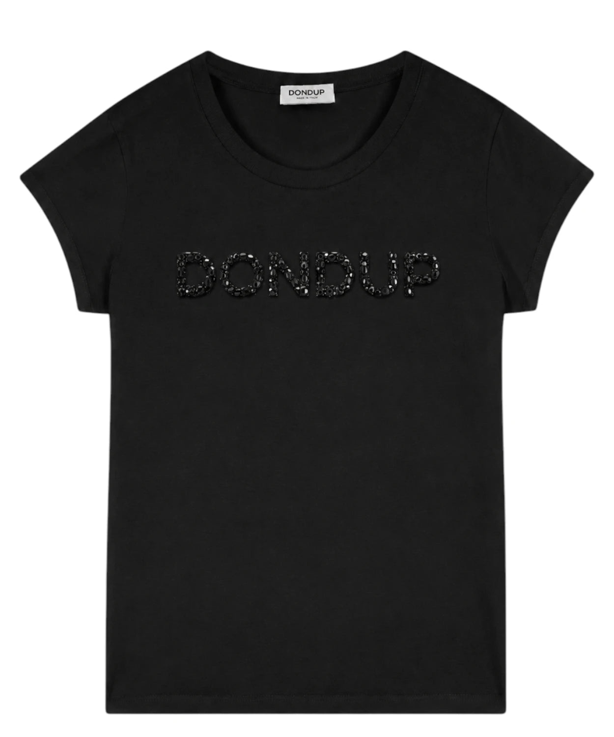 Elegant T-shirt met ton-sur-ton logo en kralen