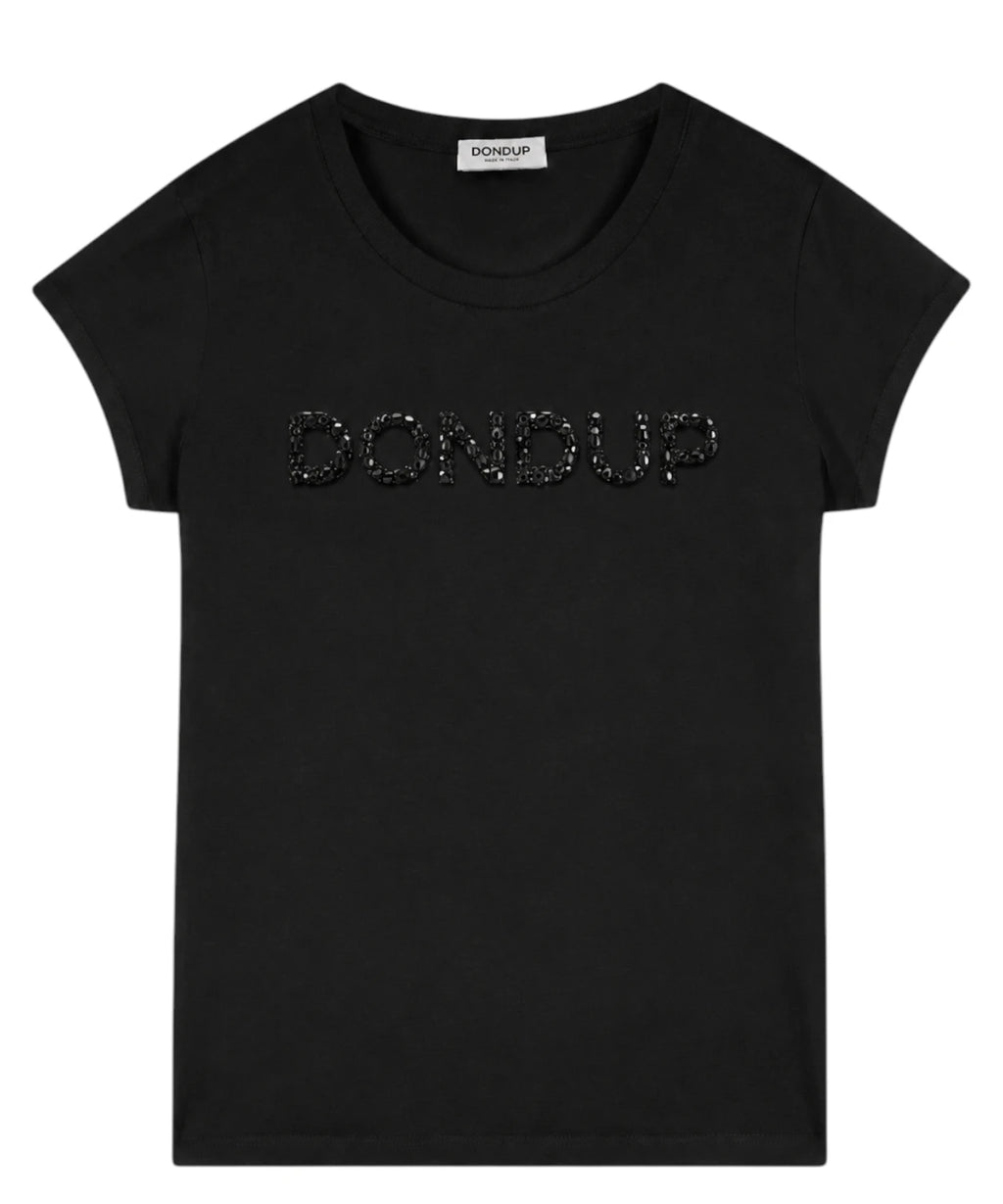 Elegant T-shirt with Tone-on-Tone Logo and Beads