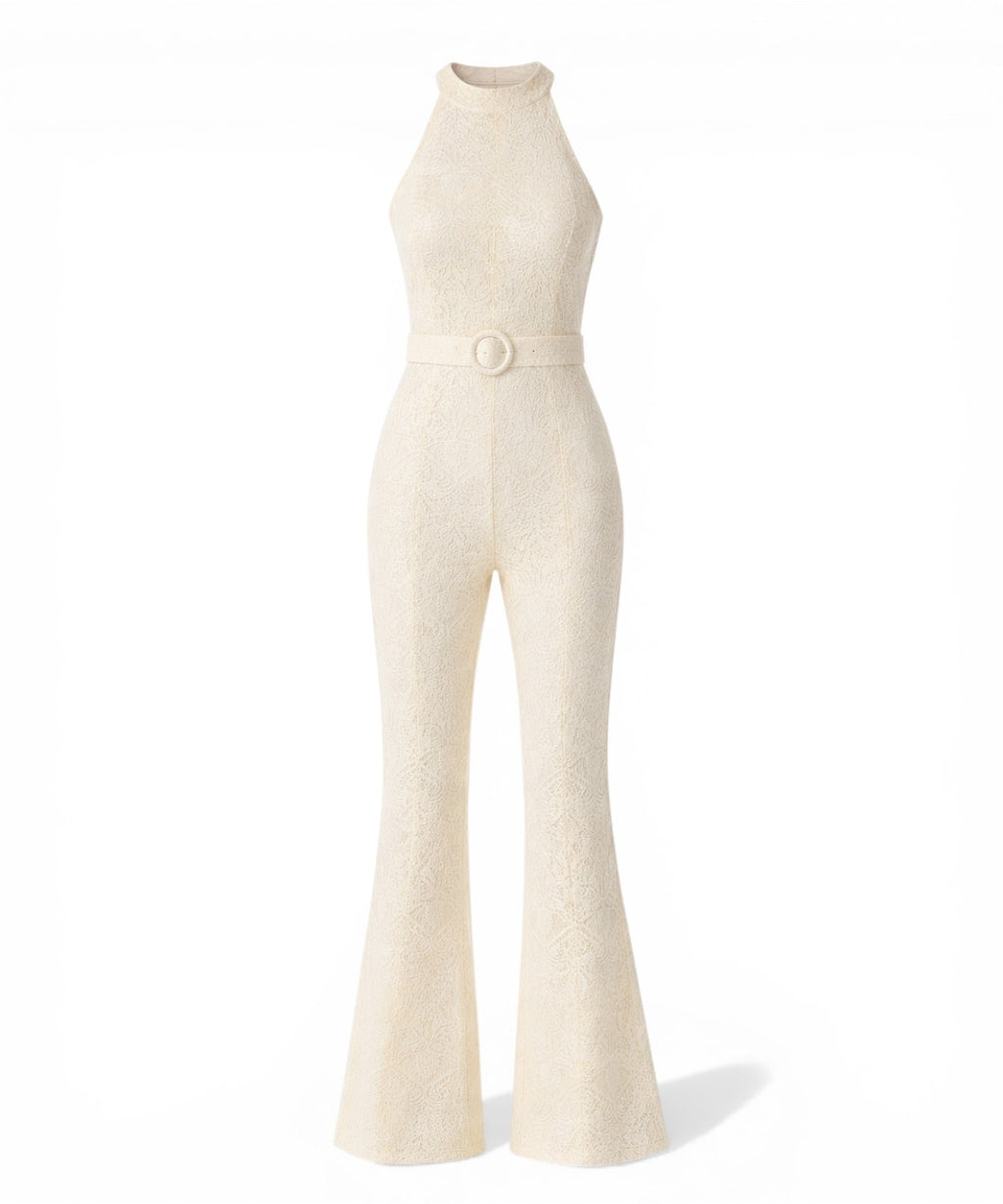 Twinset kanten jumpsuit met Amerikaanse halslijn en ceintuur
