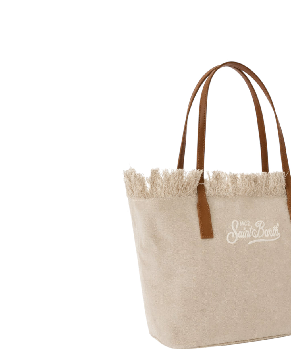 City Medium Beige Canvas Bag with Fringes