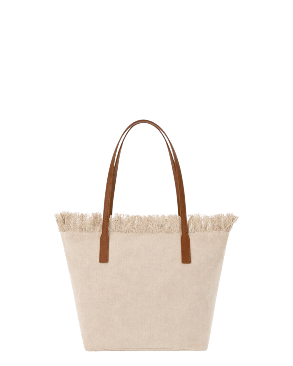 City Medium Beige Canvas Bag with Fringes