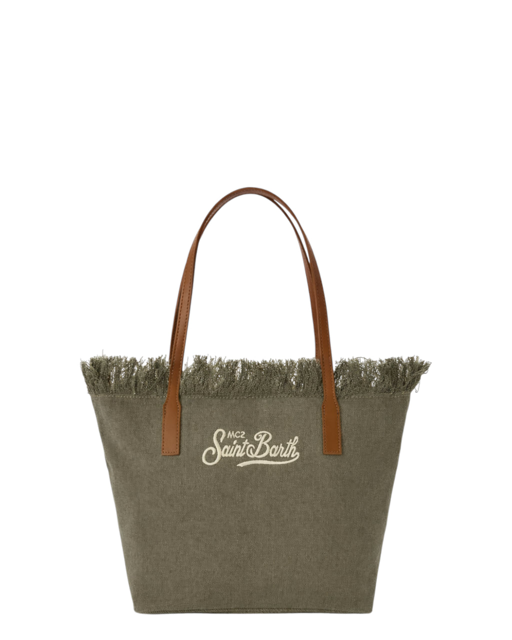Green Canvas Medium City Bag with Fringes