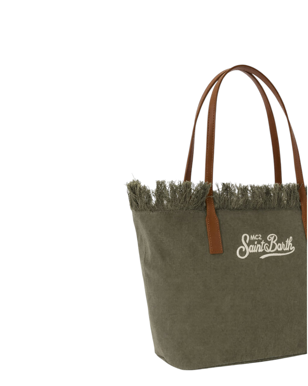 Green Canvas Medium City Bag with Fringes