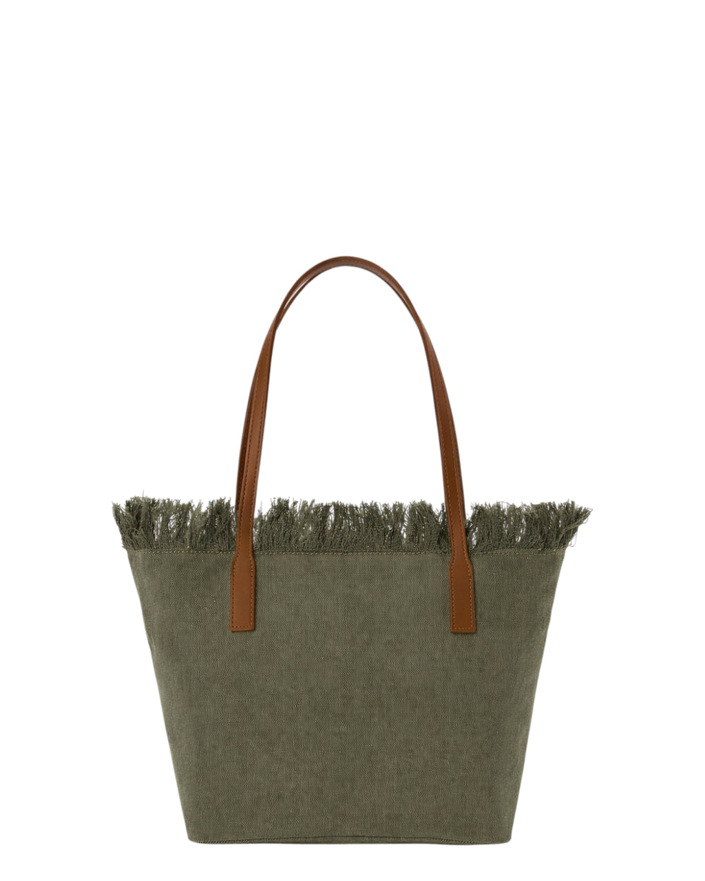 Green Canvas Medium City Bag with Fringes
