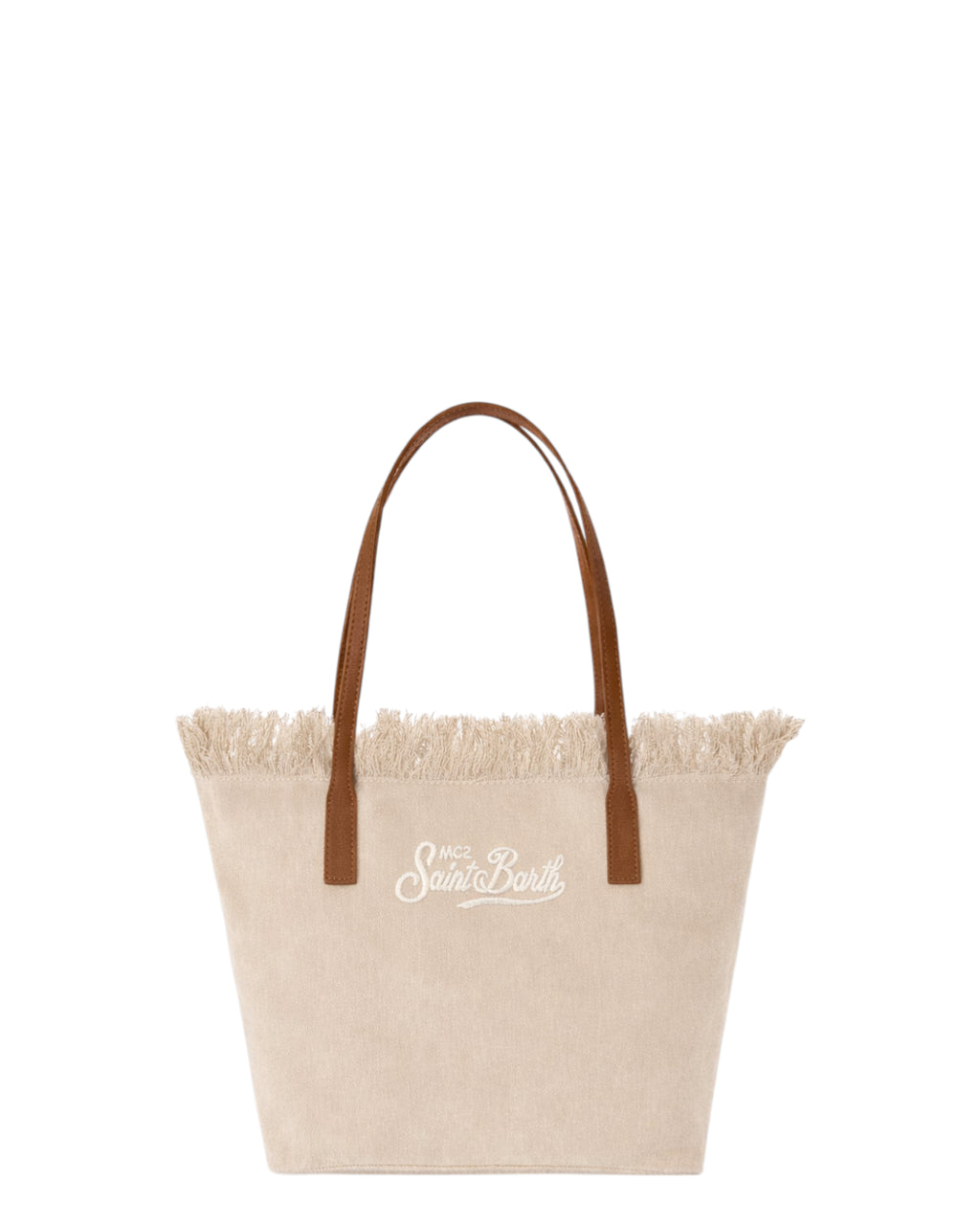 City Medium Beige Canvas Bag with Fringes