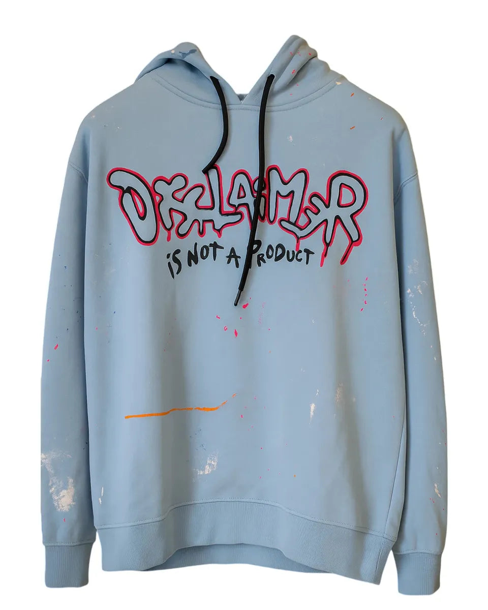 Felpa Disclaimer Azzurra con Cappuccio e Logo Spray-Disclaimer-Felpe-Vittorio Citro Boutique