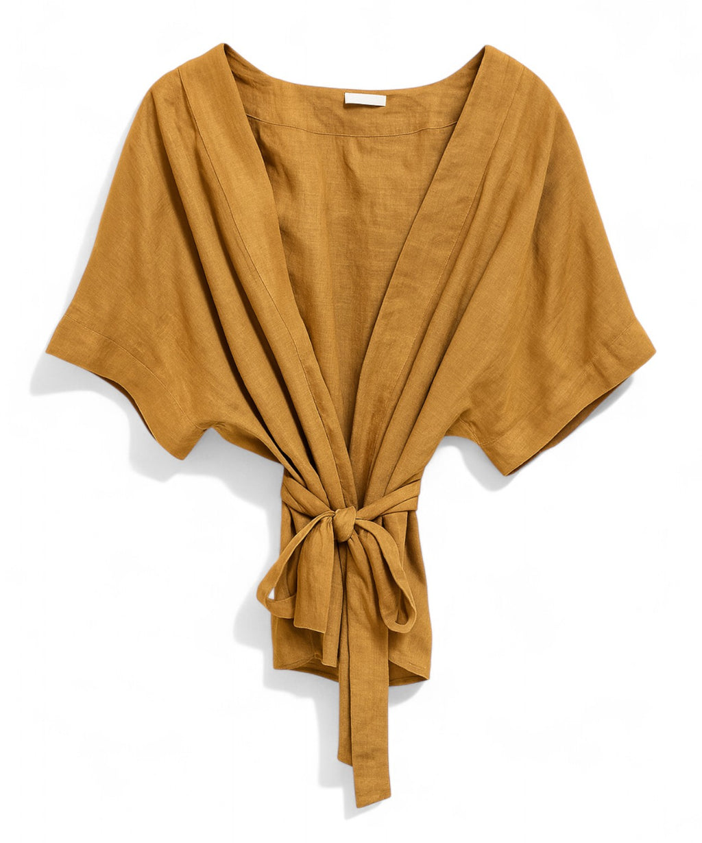 Linen Kimono Top with Front Knot