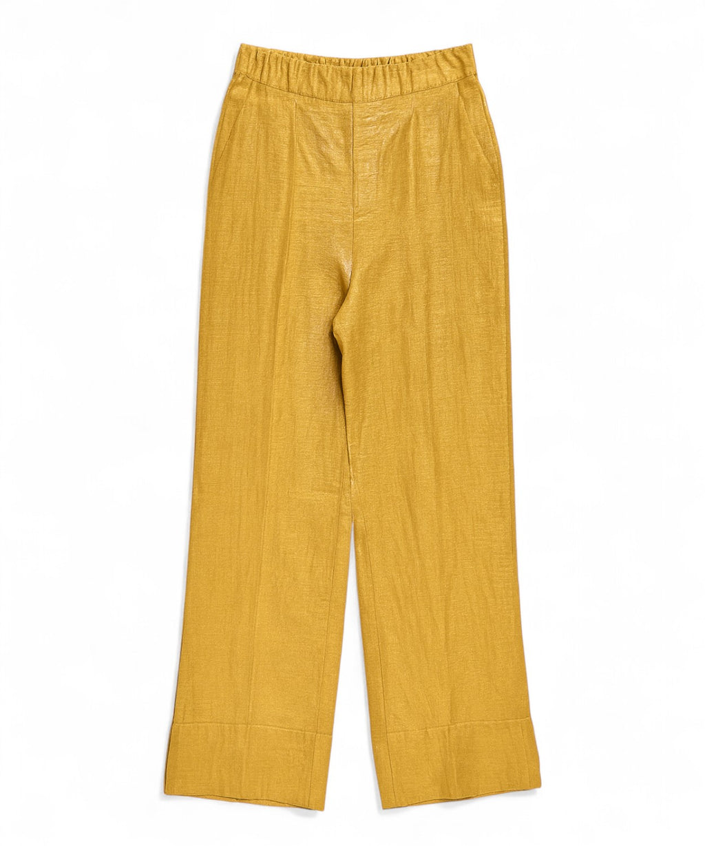 Iridescent Linen Straight-Leg Trousers