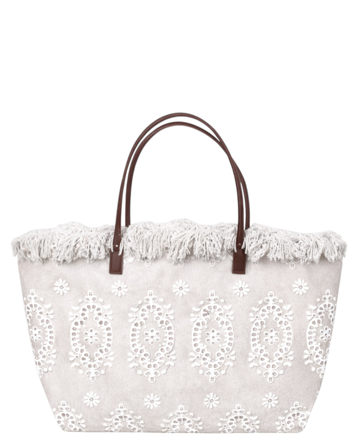 Borsa Shopper City Medium in Sangallo con Frange e Zip