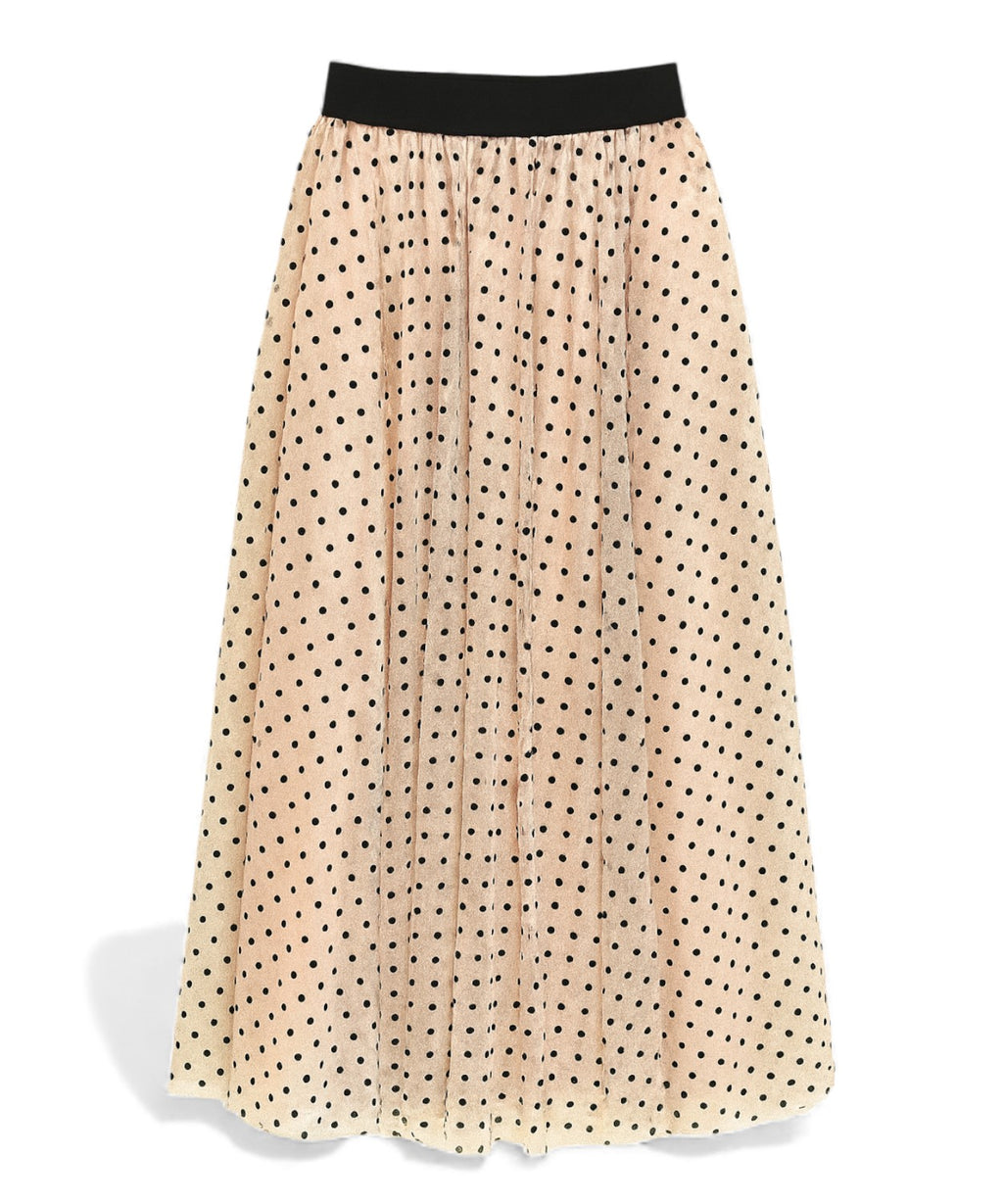 Polka Dot Tulle Skirt with Elastic Waist