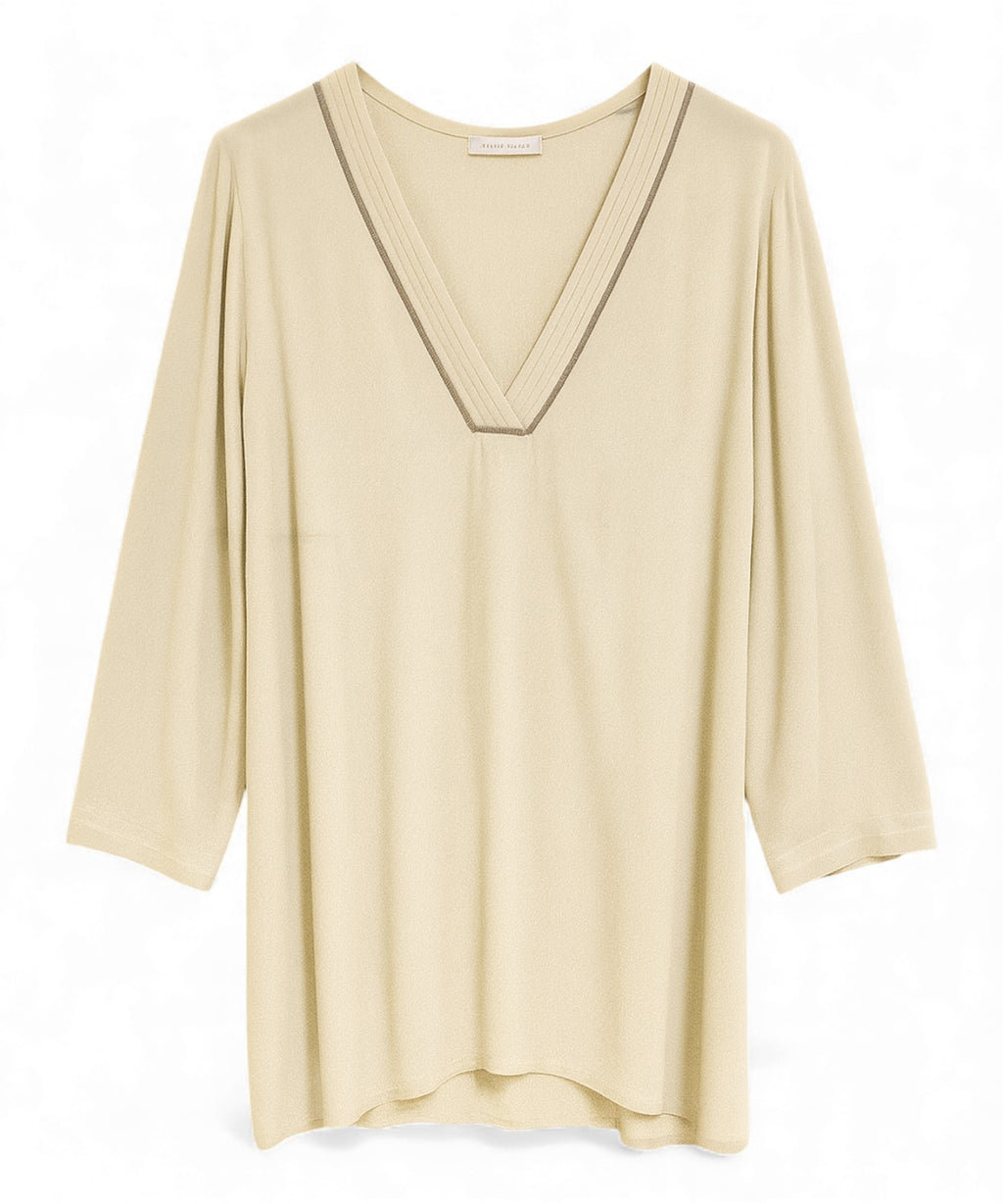 Blouse with Rhinestone-Embellished V-Neck