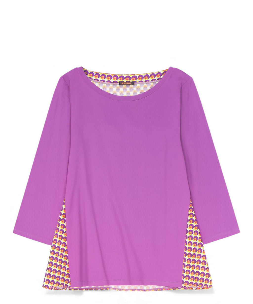 Purple Blouse with Geometric Pattern Inserts