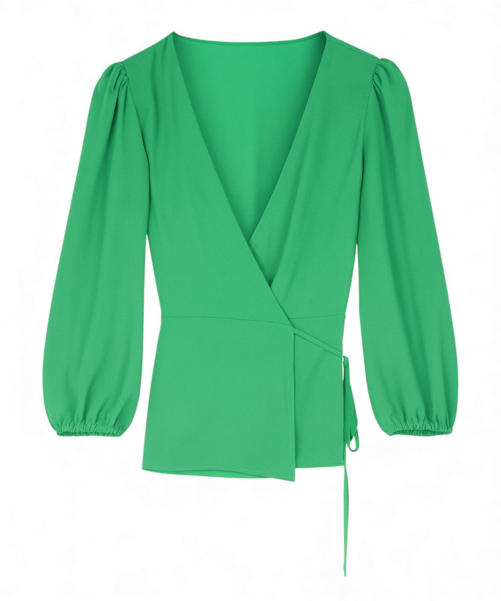 Wrap Blouse with Balloon Sleeves
