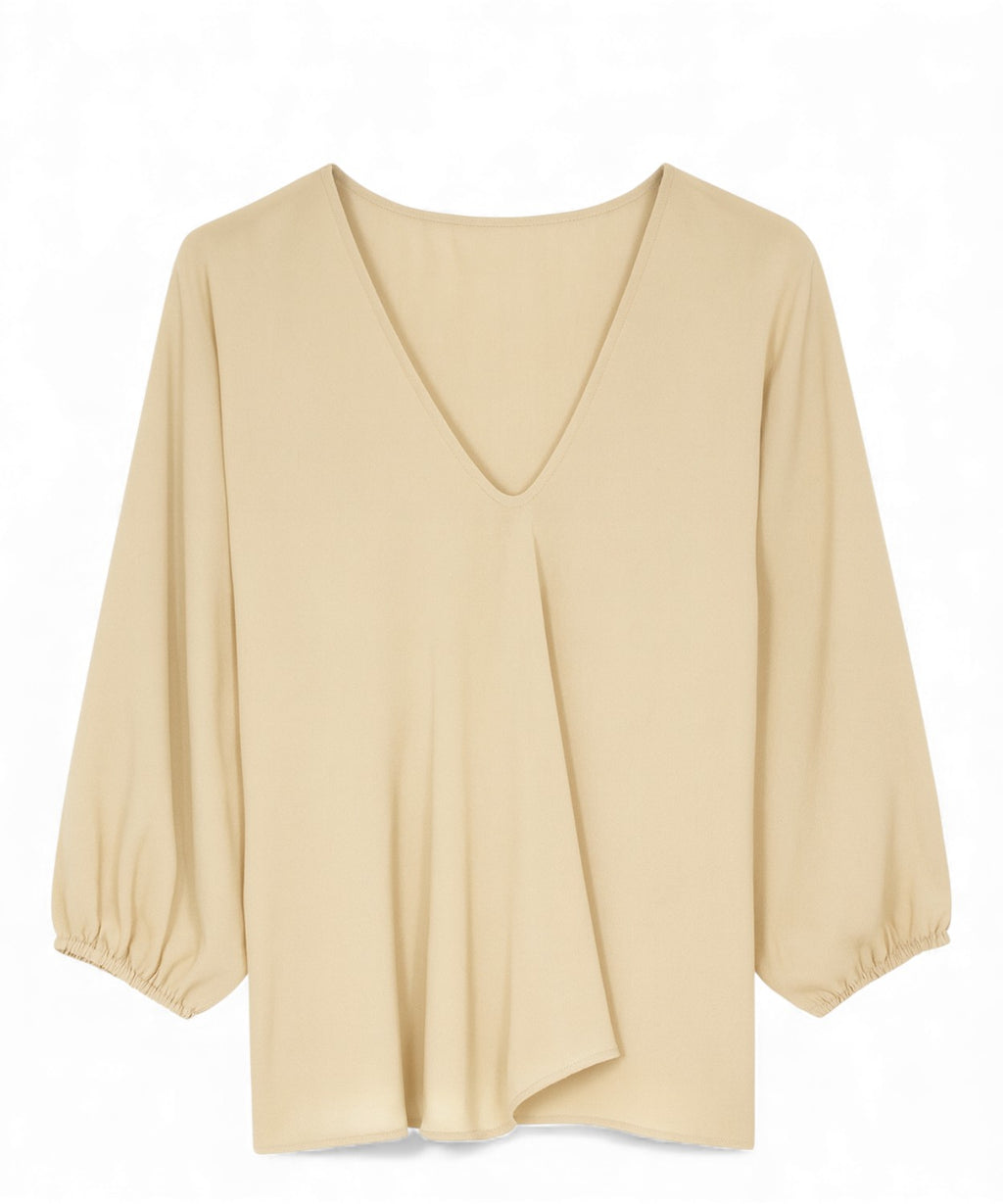 Balloon Sleeve V-Neck Blouse