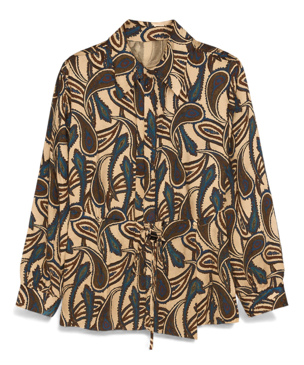 Printed Blouse with Drawstring Waist