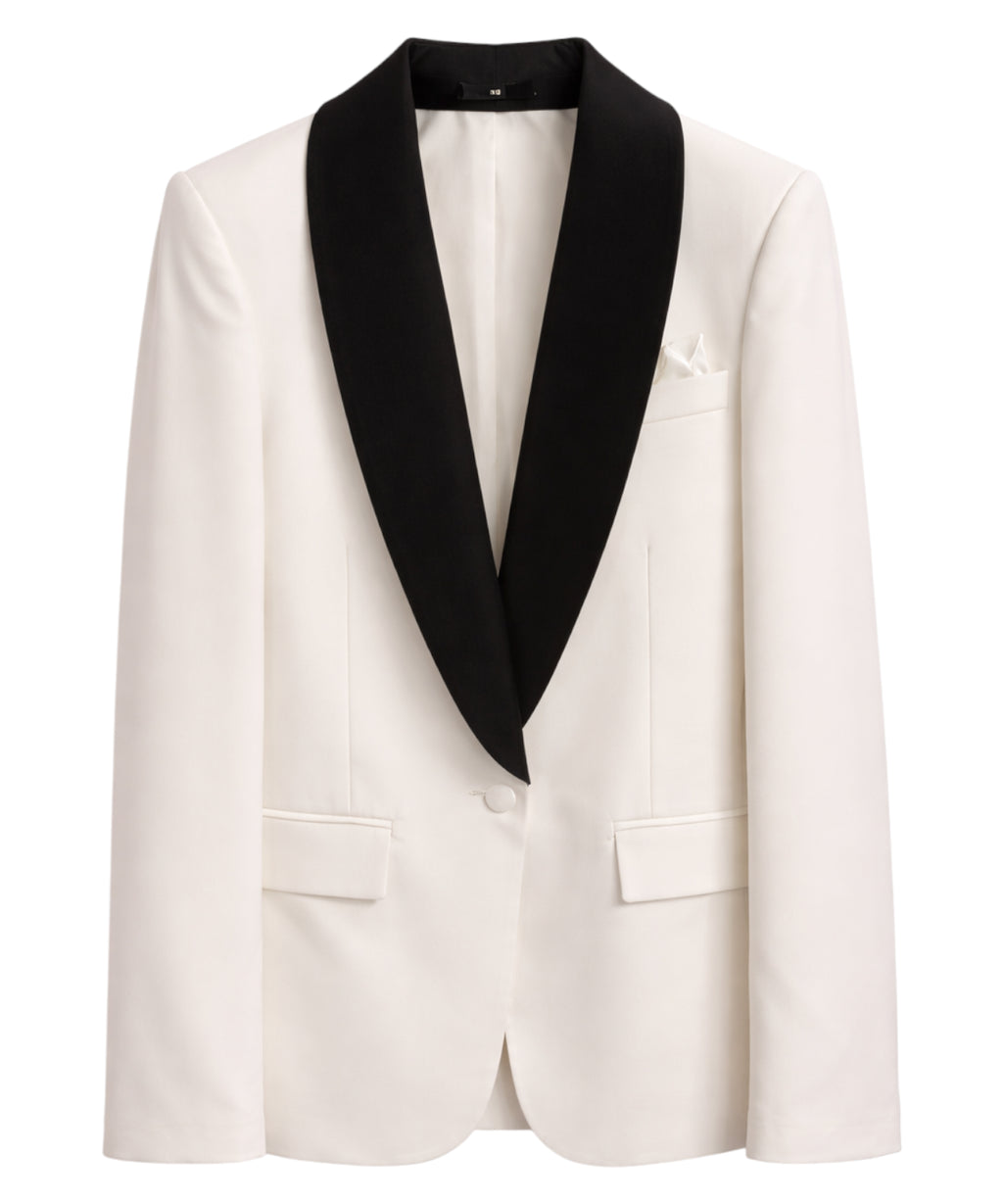 Witte smokingblazer met zwarte revers Revise