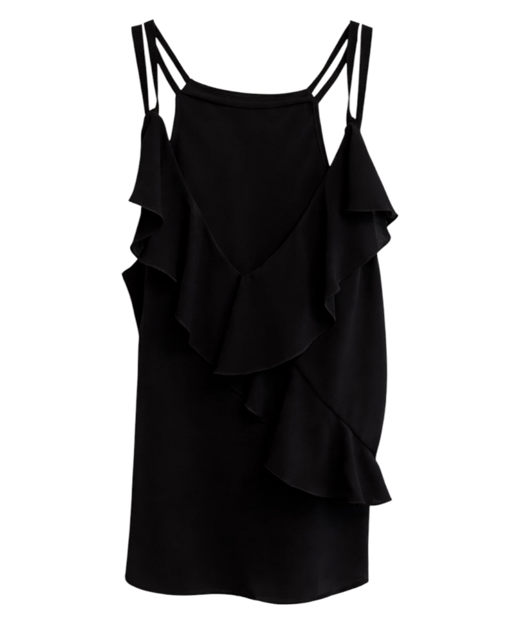 Black top with ruffles and straps Tuwe