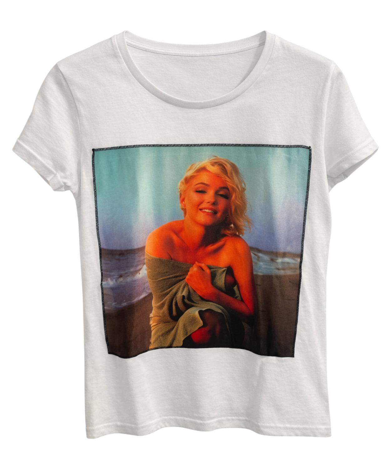 T-shirt vintage con stampa fotografica in cotone