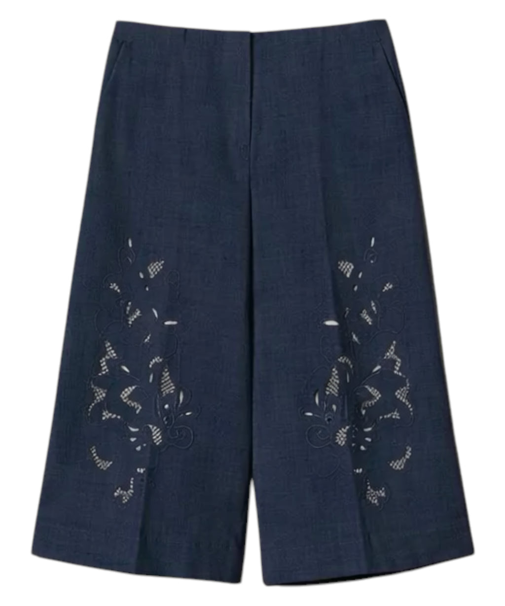 Twinset Linen Blend Bermuda Shorts with Embroidery