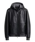 Gallotti Men's Leather Jacket with Hood and Zipper