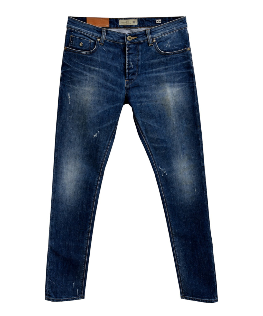 Džíny C+ Denim modré slim fit s efektem opotřebení