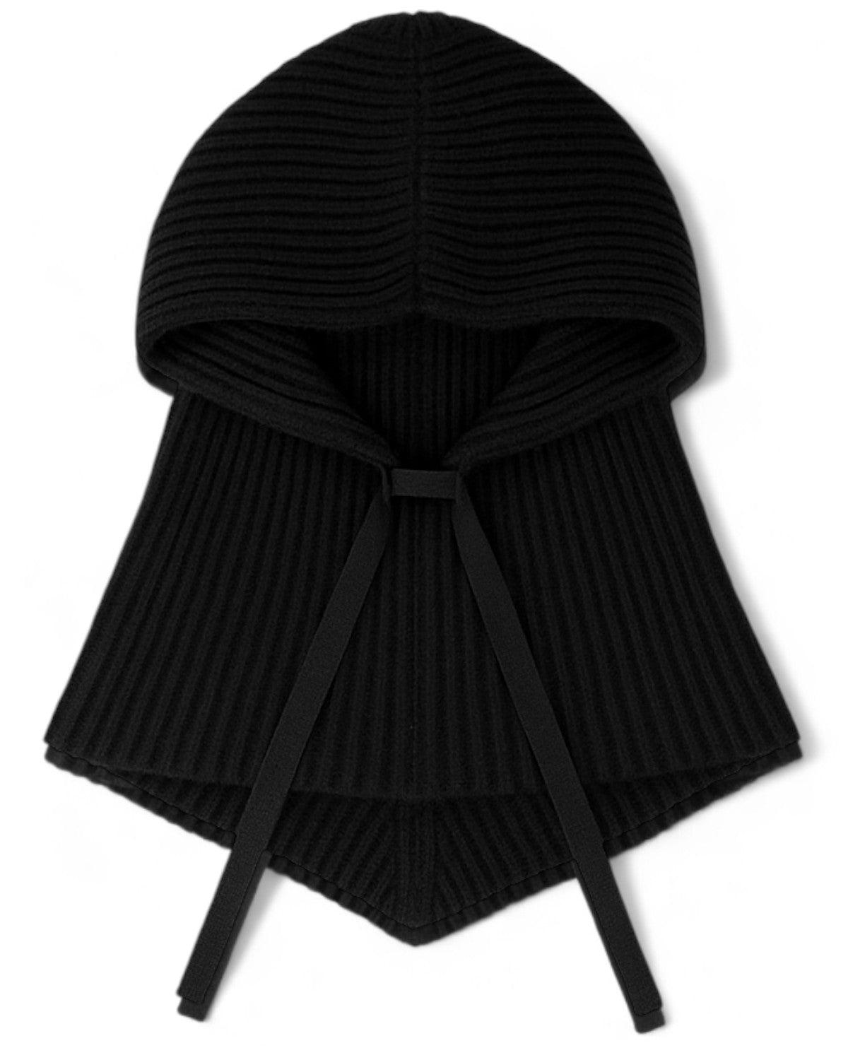 Balaclava Cashmere Pinko con coulisse nera, lavorazione a costine, design elegante e caldo per l'inverno. Accessorio moda donna FW26.