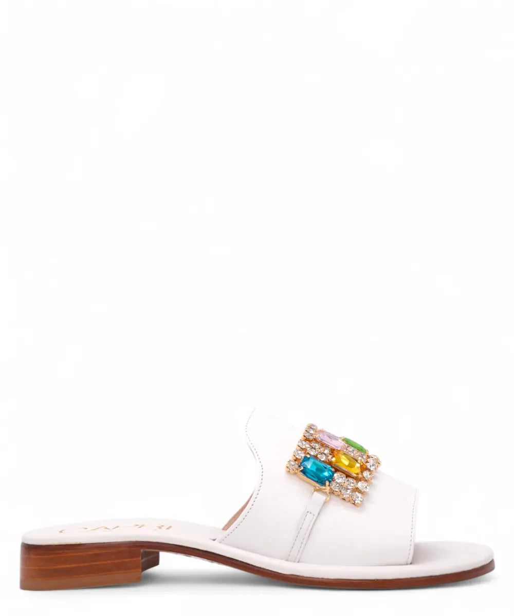 Ciabatta Caprese in Pelle Bianca con Applicazioni Multicolor-Capri Vittorio Citro-Ciabatte-Vittorio Citro Boutique
