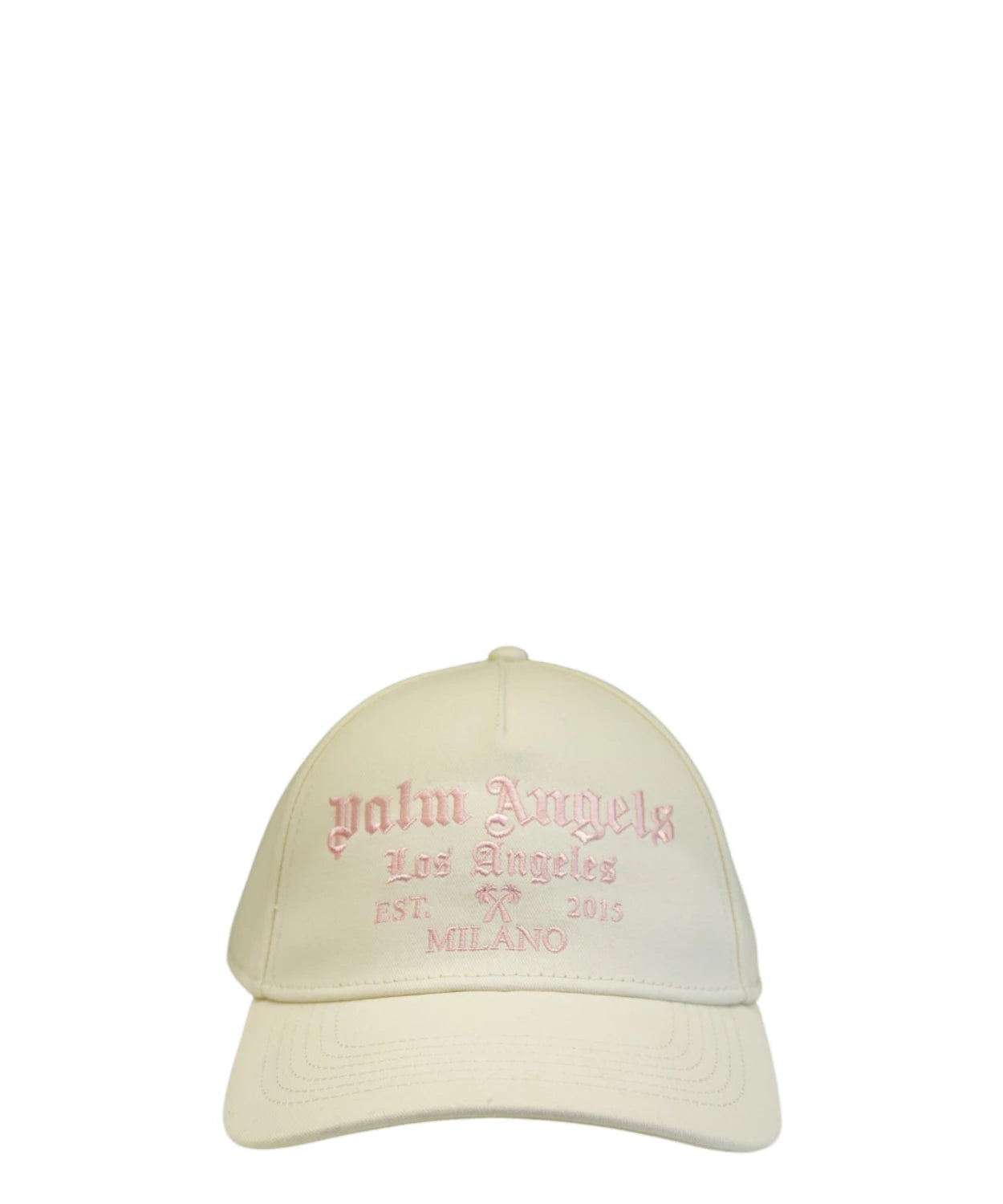 Cappellino Palm Angels bianco panna con ricamo rosa