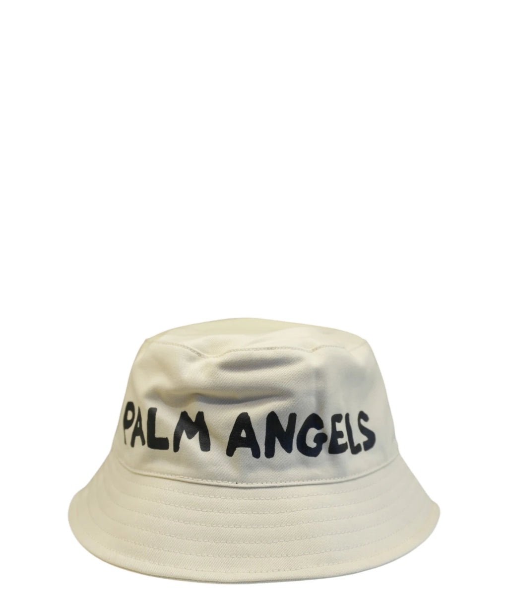 Palm Angels White Bucket Hat with Black Logo
