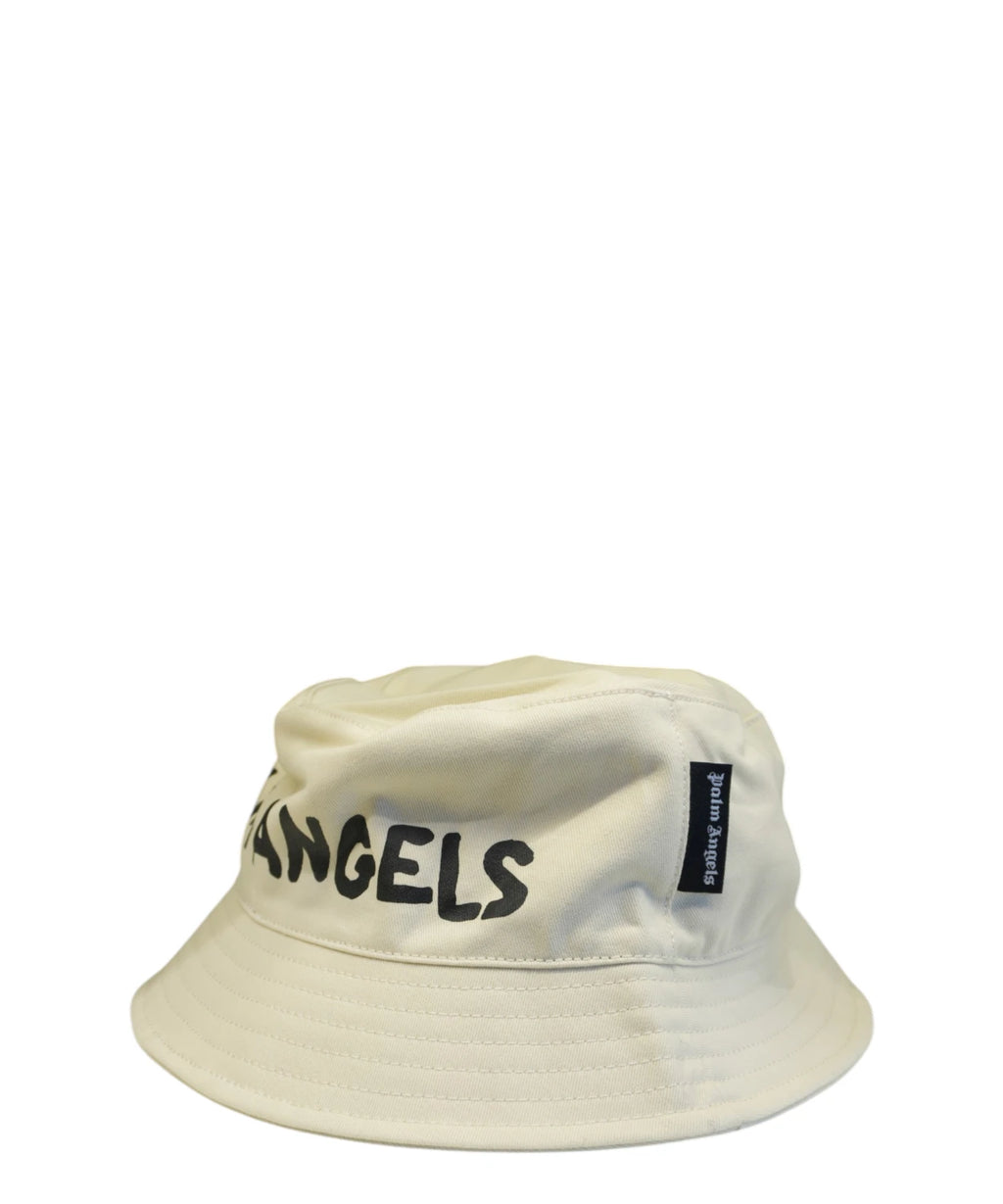 Palm Angels White Bucket Hat with Black Logo