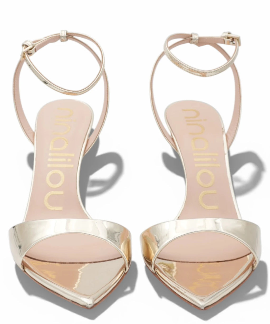 Ninalilou Platinum Mirrored Sandals with Strap