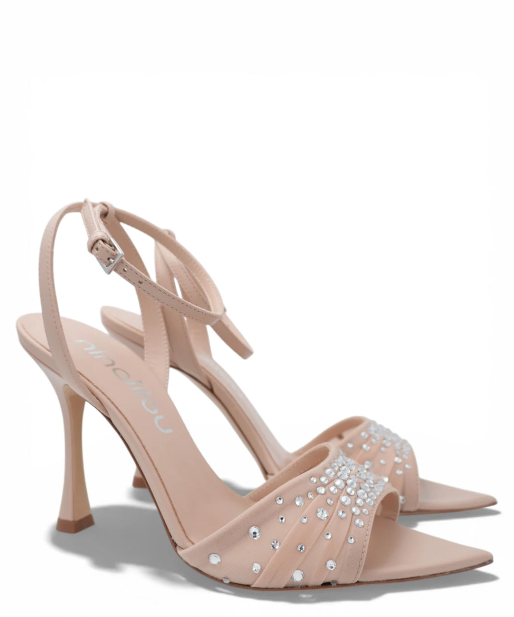 Peak 905 Heeled Sandal with Rhinestones - Nude Elegance