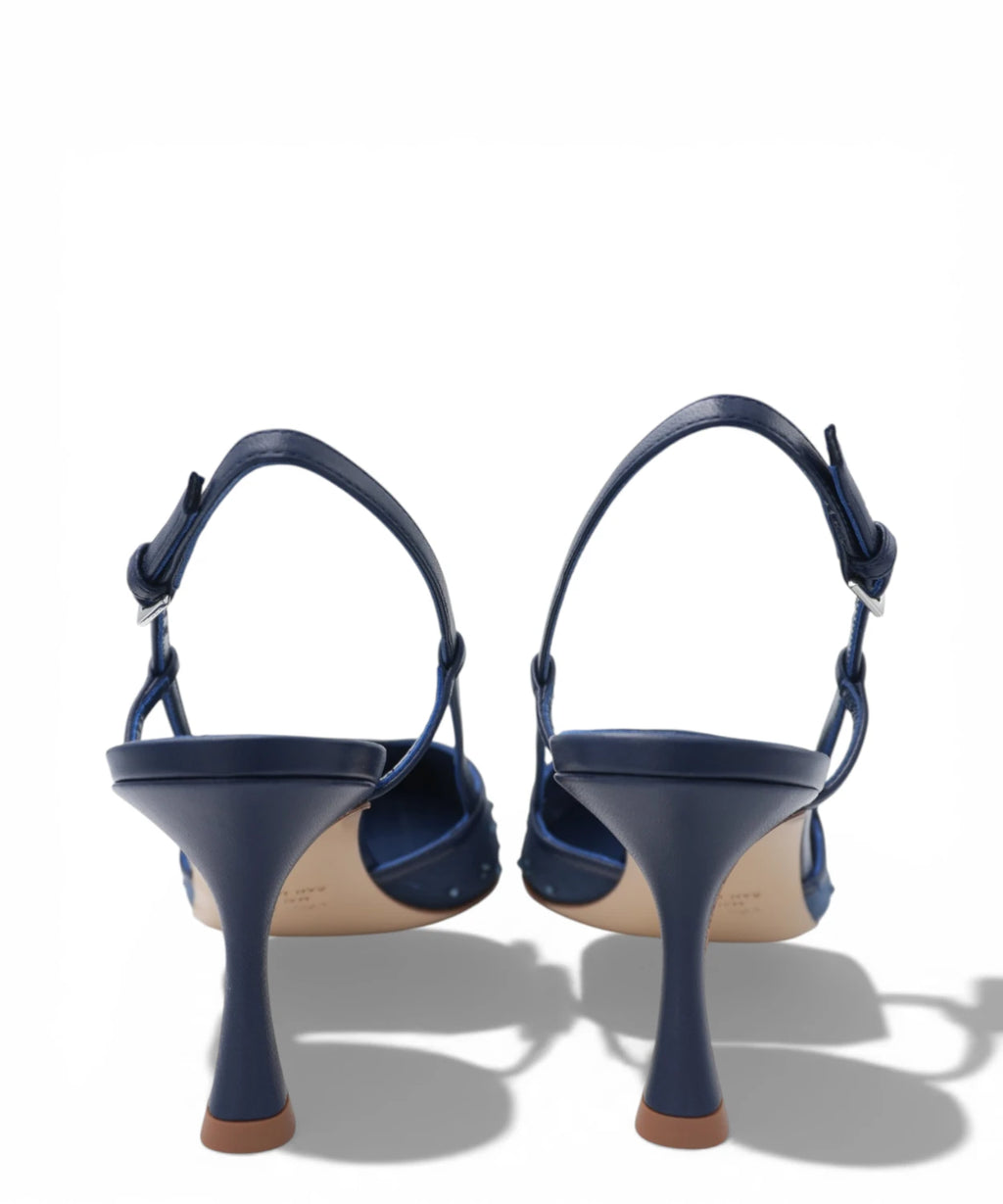 Amy Slingback 757C in Navy Blue Nappa Leather with Rhinestones