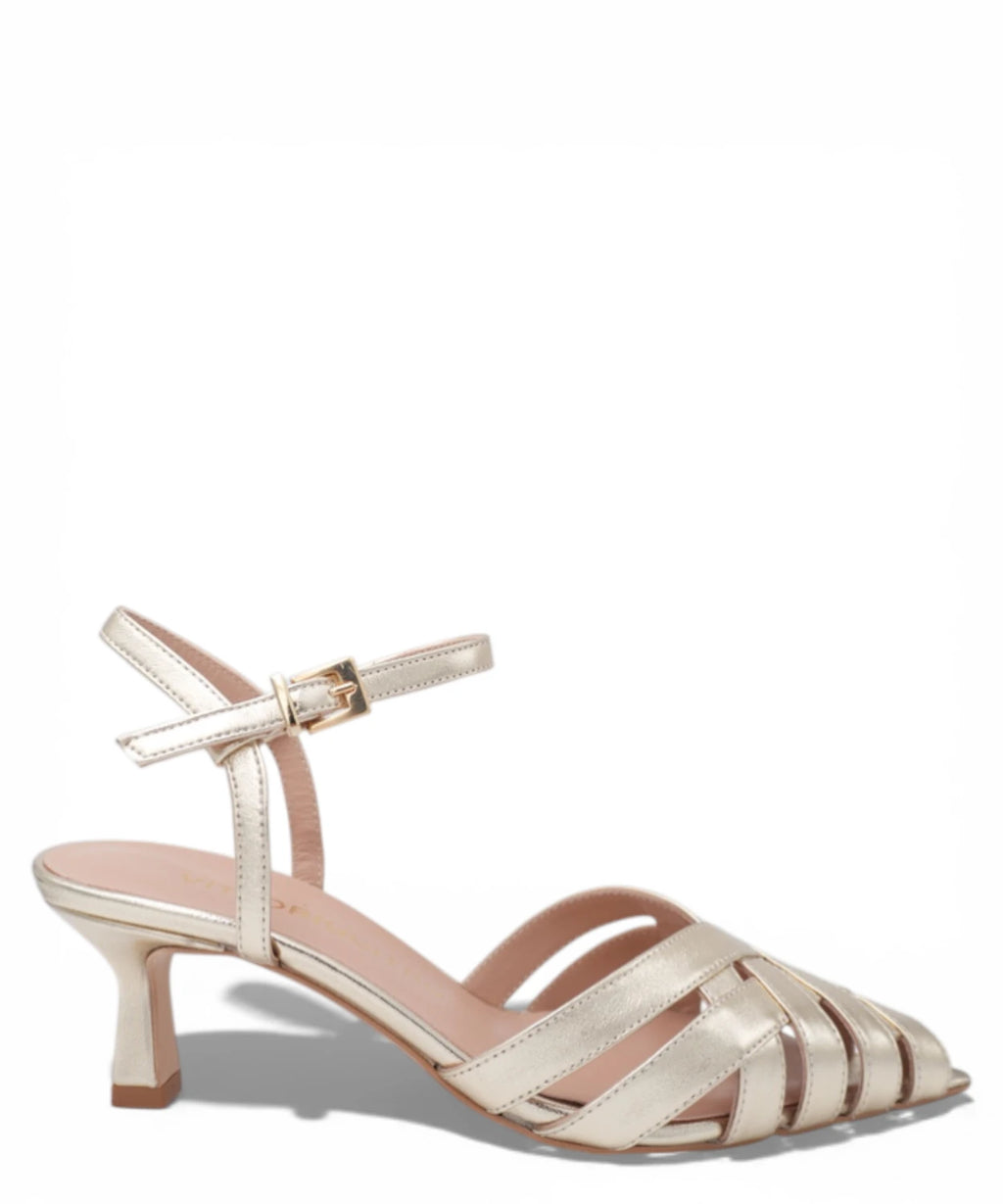 Women's Gold Sandals with Strap and Mid Heel