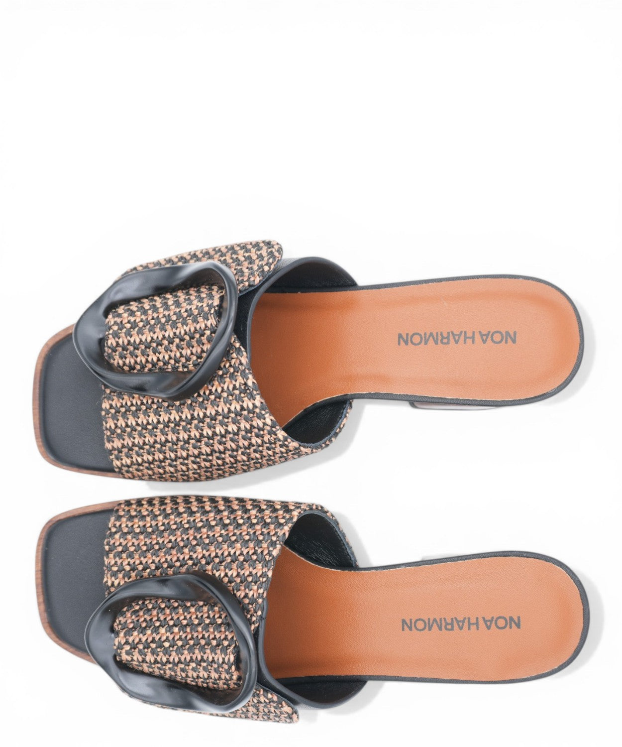 ROSE Noa Harmon mules wooden heel woven buckle
