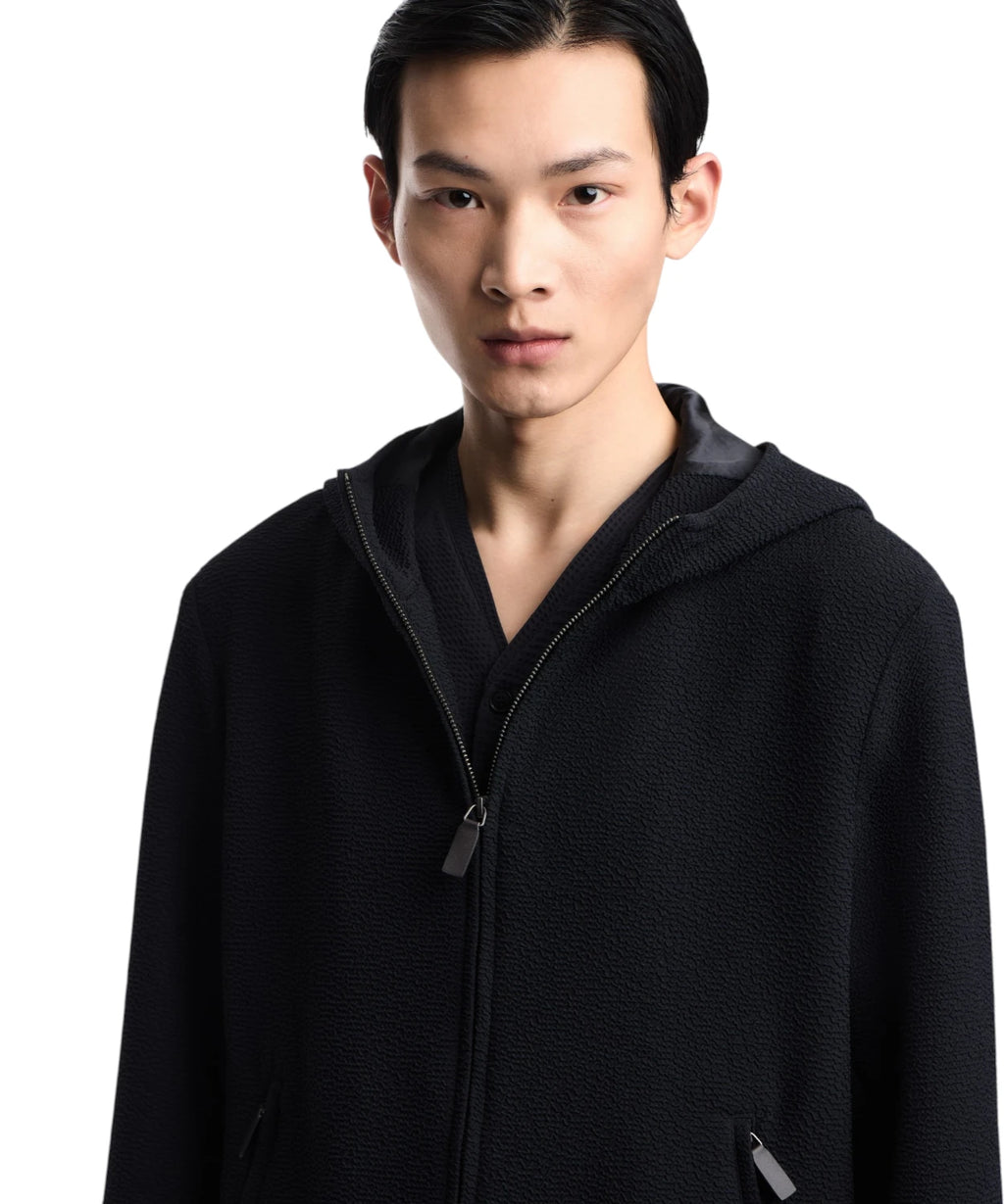 Emporio Armani Embossed Fabric Zip-Up Hoodie