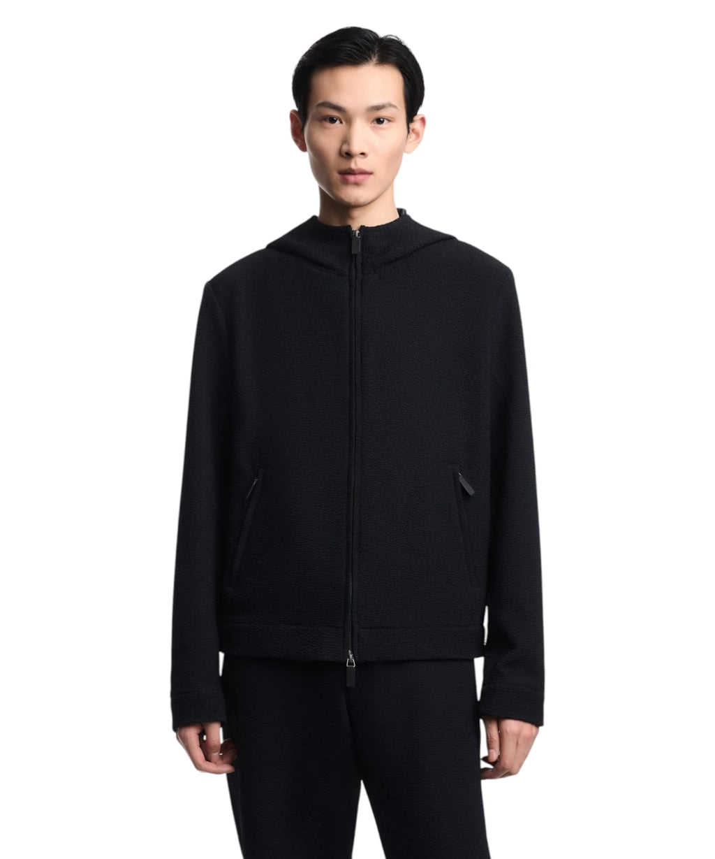 Emporio Armani Embossed Fabric Zip-Up Hoodie