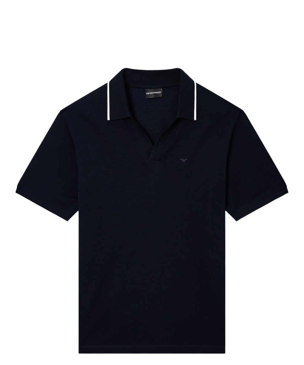 Men's Cotton Piqué Polo Shirt with V-Neck Emporio Armani