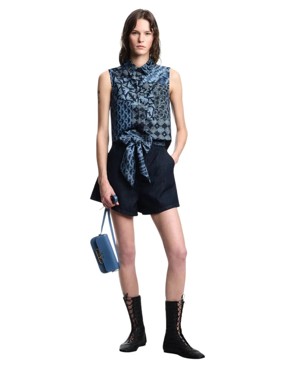 Shorts in Denim a Vita Alta con Fusciacca Stampata J77-Emporio Armani-Shorts-Vittorio Citro Boutique