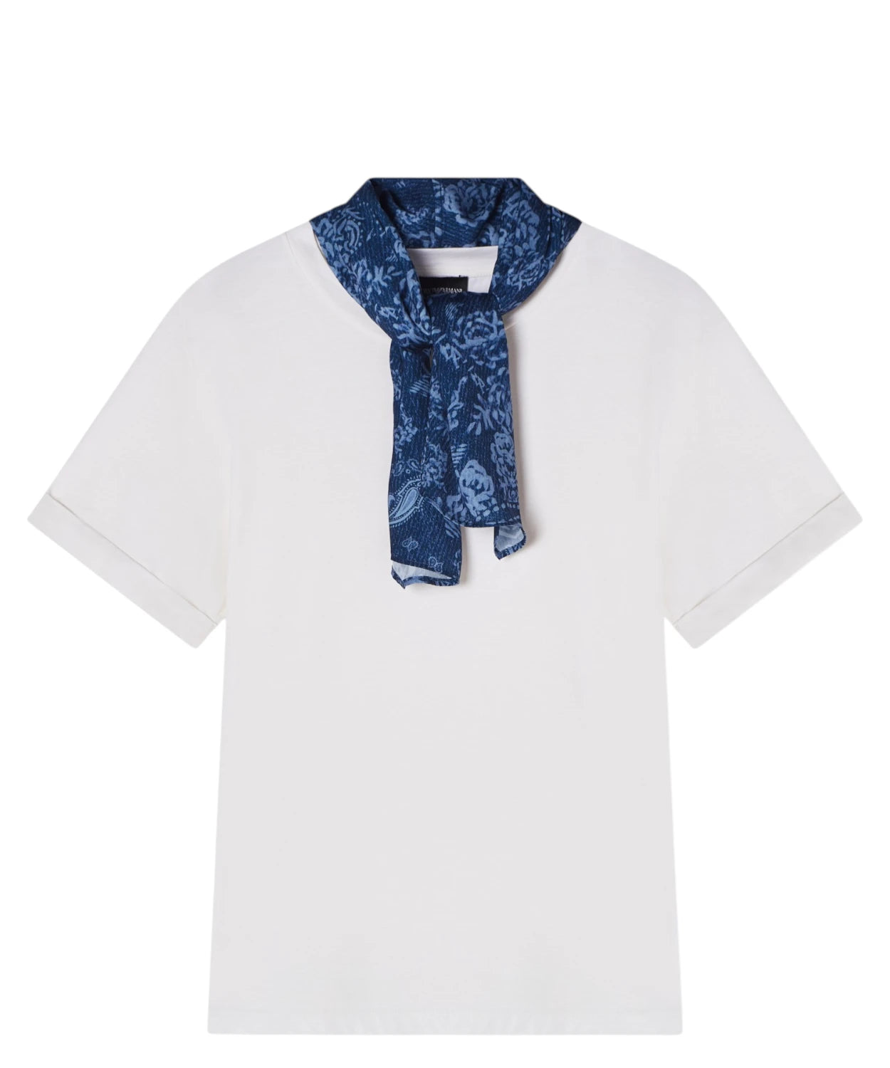 T-Shirt Donna Cotone Pima con Collo Foulard Paisley